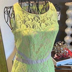 Beautiful Neon Yellow Lace Dress with tan details